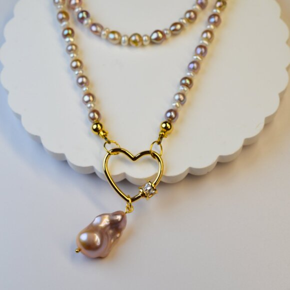 Pastel Freshwater AK Pearl Heart Necklace 23-inch Boho Dreams! - Picture 1 of 6